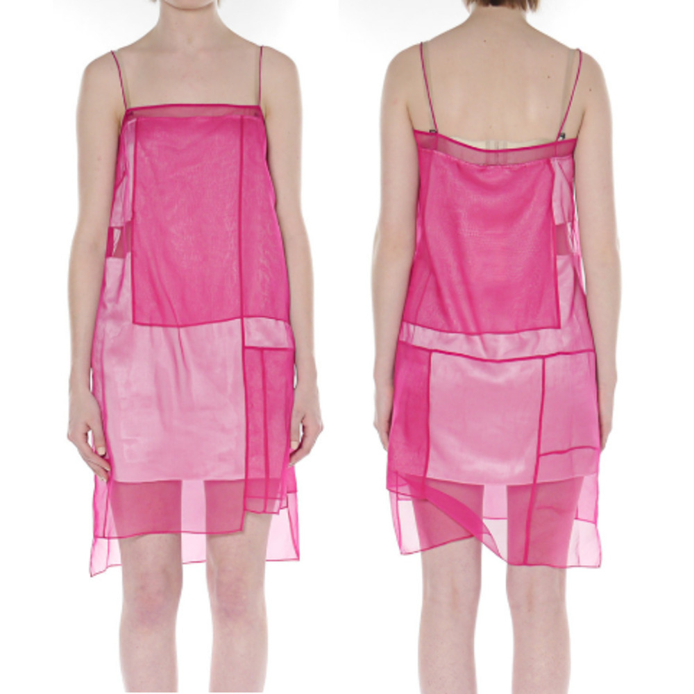 Helmut Langs Silk Organza Mesh Layered Slip Mini Dress Fuchsia Pink Womens Small - Picture 3 of 7